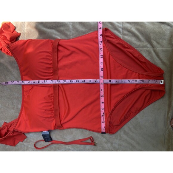 Vince Camuto Women's Size 12 Orange Red One Piece Ruffle Sleeve Swimsuit - Picture 6 of 12